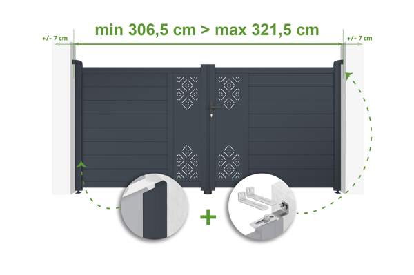 Verstellbares Drehtor Breite 3m TRIGLAV H.140cm grau Aluminium main image