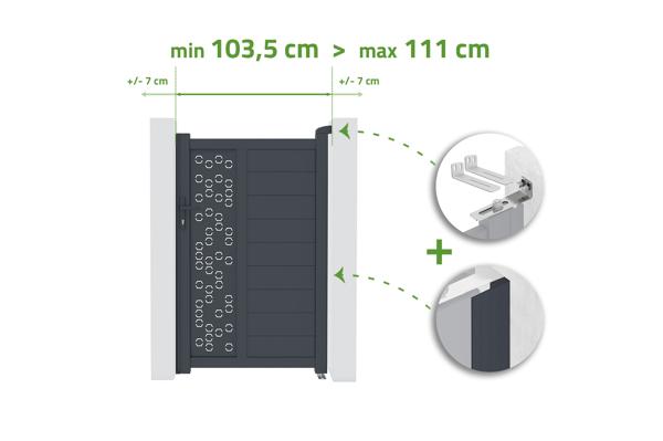Säädettävä portti, leveys 1 m, ADULA, korkeus 160 cm, harmaa alumiini main image