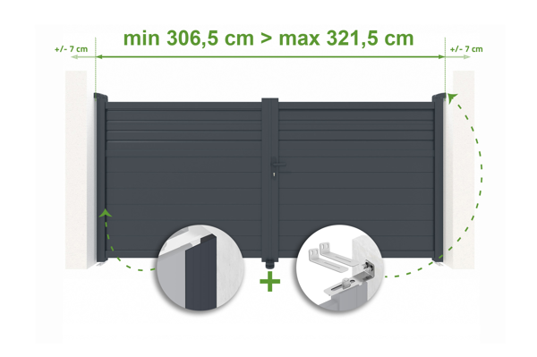 Portail battant ajustable en largeur 3m CARPATIA H.160cm alu gris main image