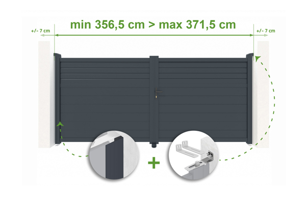 Verstelbare draaipoortbreedte 3,5m CARPATIA H.160cm grijs aluminium main image