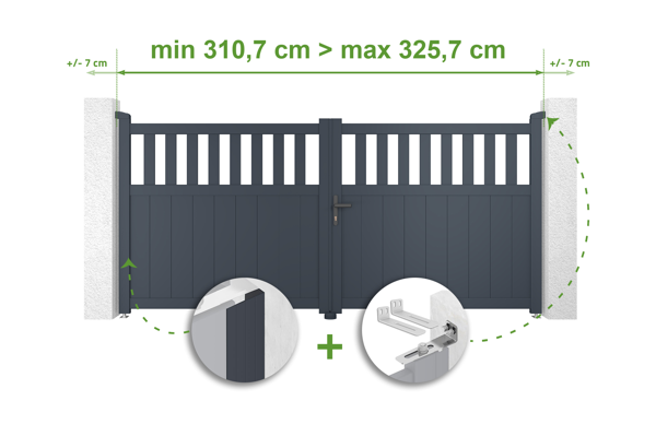 Verstelbare draaipoortbreedte 3m SANTIS H.140cm grijs aluminium main image