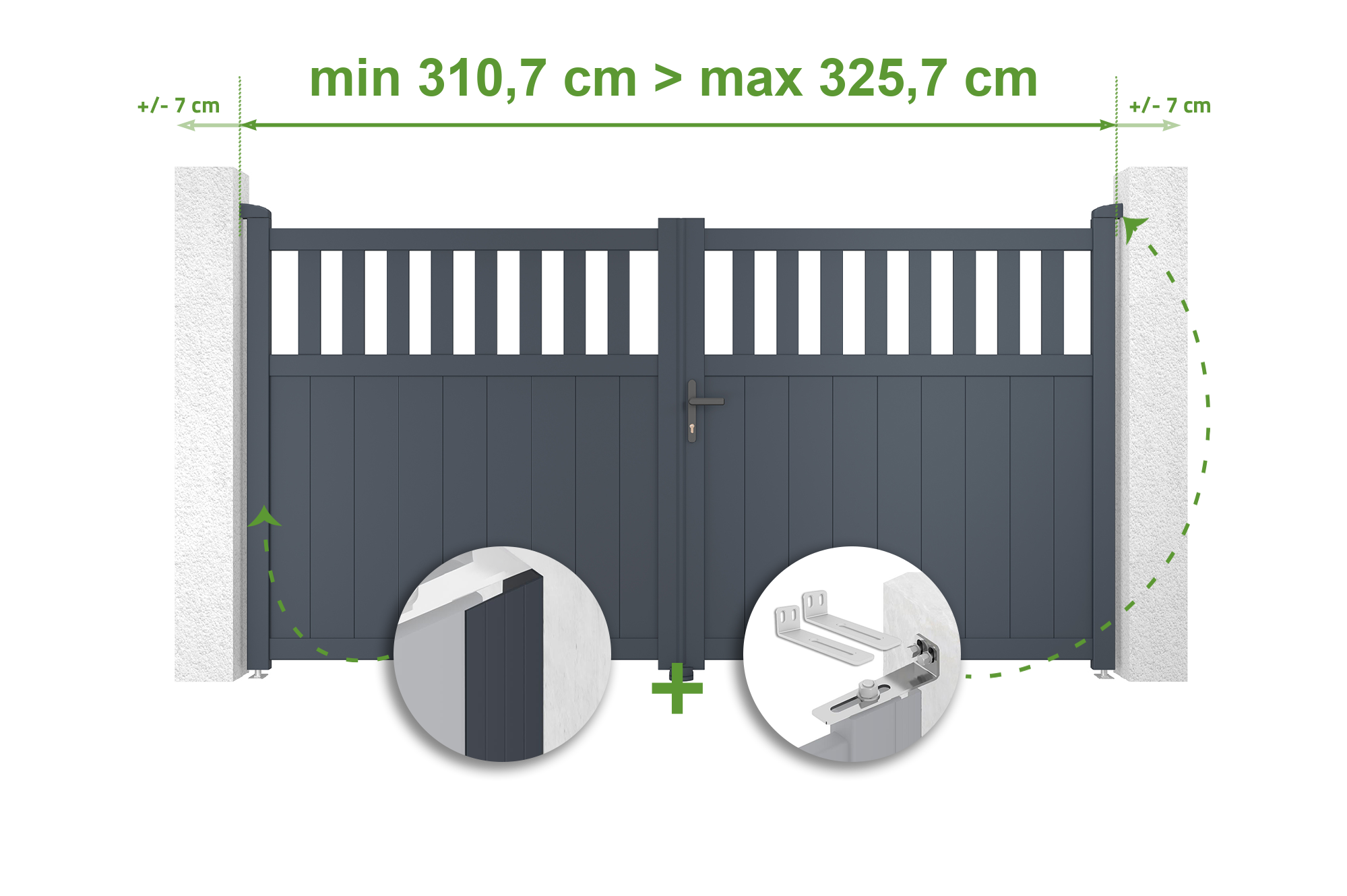 Portail battant ajustable en largeur 3m SANTIS H.160cm alu gris 1