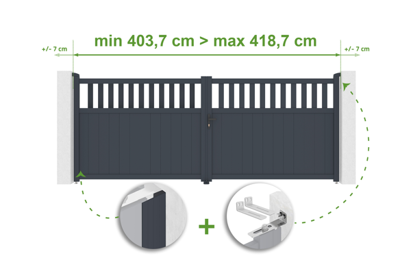 Verstelbare draaipoort breedte 4m SANTIS H.160cm grijs aluminium main image
