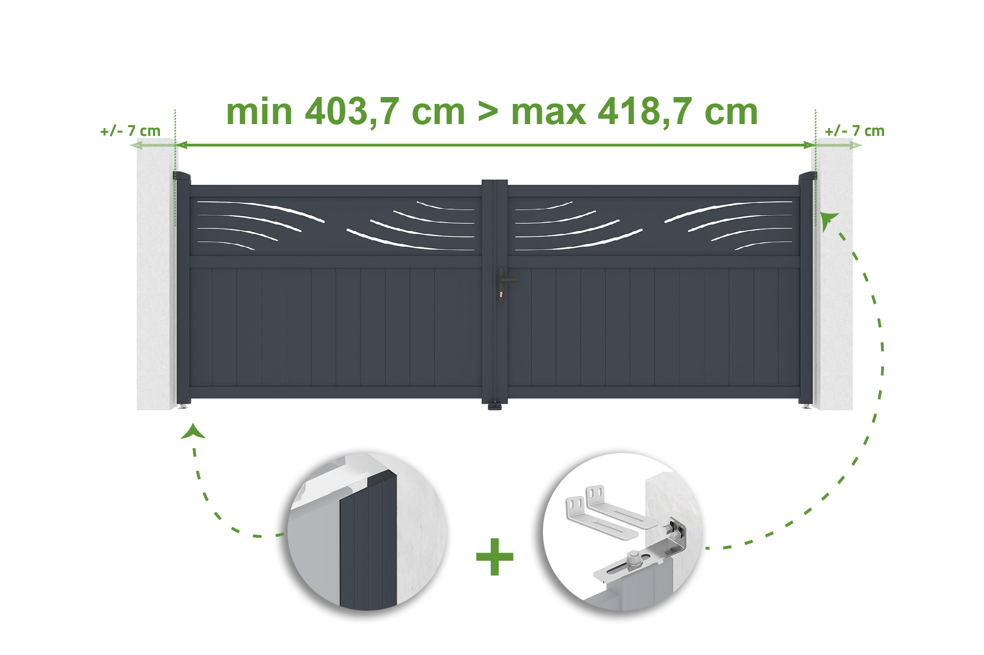 Portail battant ajustable en largeur 4m HALTI H.140cm alu gris 1