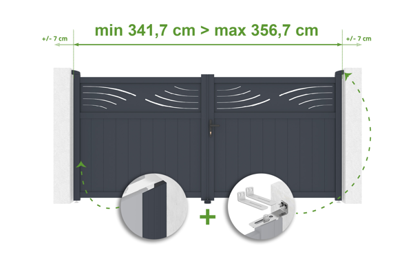 Justerbar svänggrind bredd 3,4m HALTI H.160cm grå aluminium main image