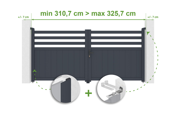 Adjustable swing gate width 3m NEVIS H.140cm gray aluminum main image