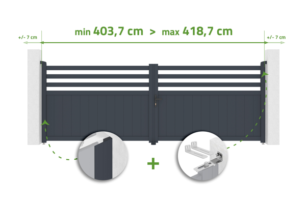 Állítható szélességű NEVIS lengőkapu, 4 m, magasság 140 cm, szürke alumínium main image