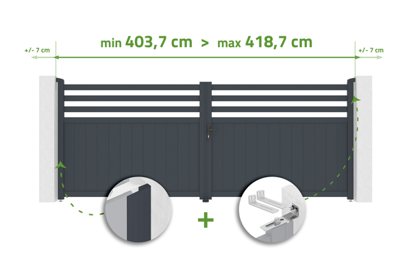 Portail battant ajustable en largeur 4m NEVIS H.160cm alu gris main image
