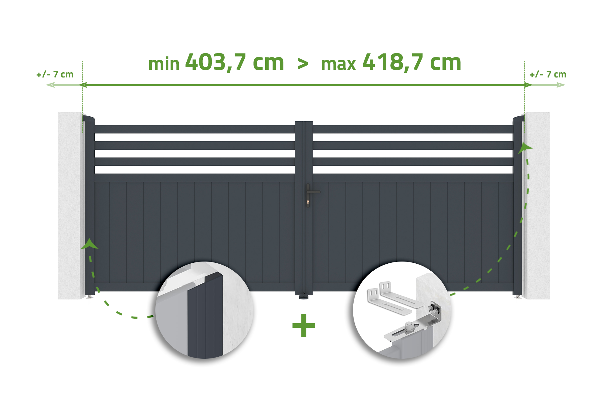 Portail battant ajustable en largeur 4m NEVIS H.160cm alu gris 1