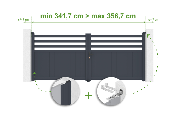 Verstelbare draaipoortbreedte 3,4 m NEVIS H.140 cm grijs aluminium main image