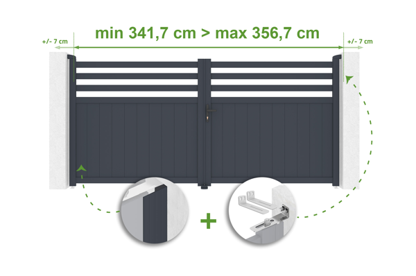 Verstelbare draaipoortbreedte 3,4 m NEVIS H.160 cm grijs aluminium main image