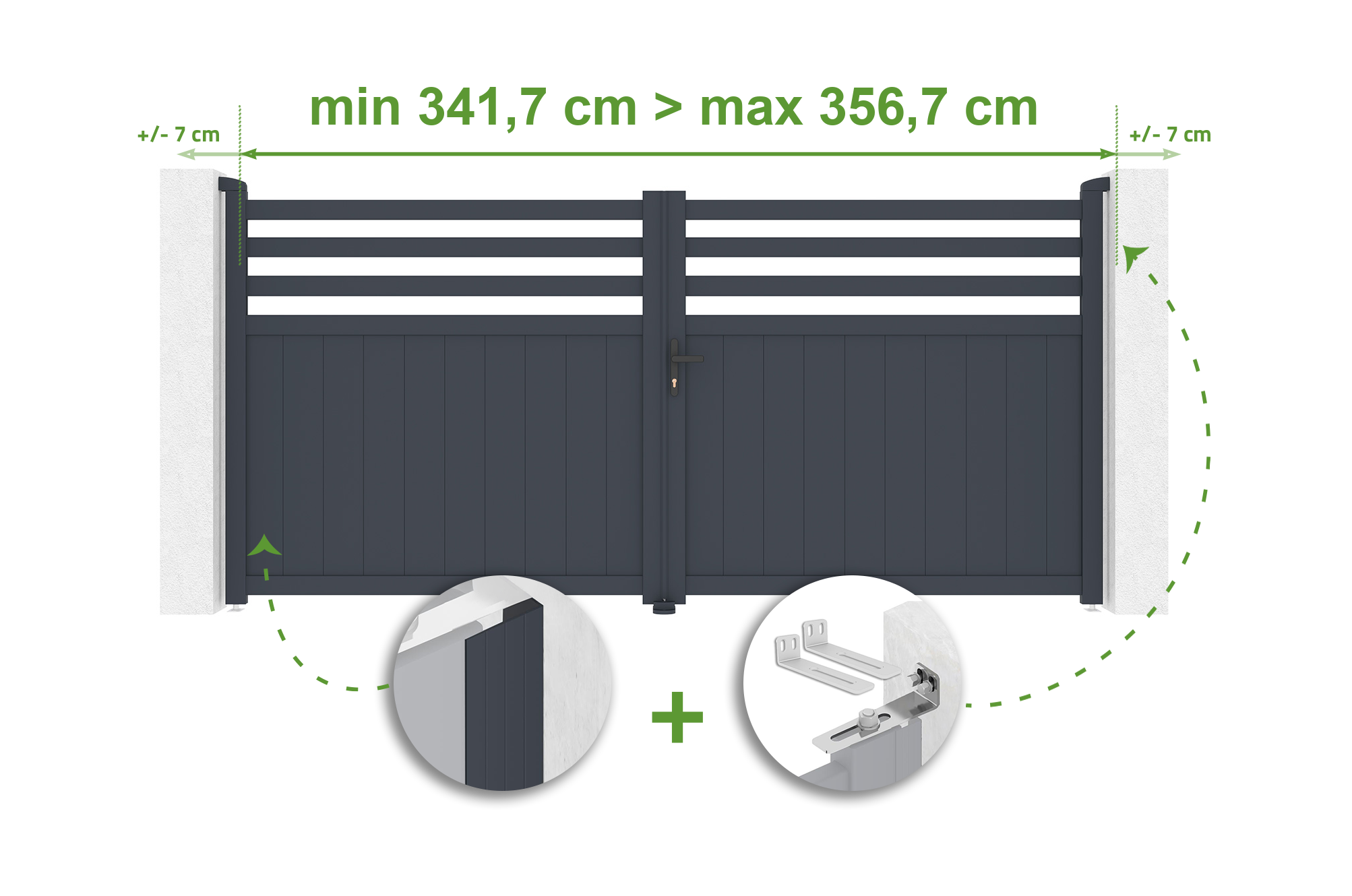 Portail battant ajustable en largeur 3,4m NEVIS H.160cm alu gris 1
