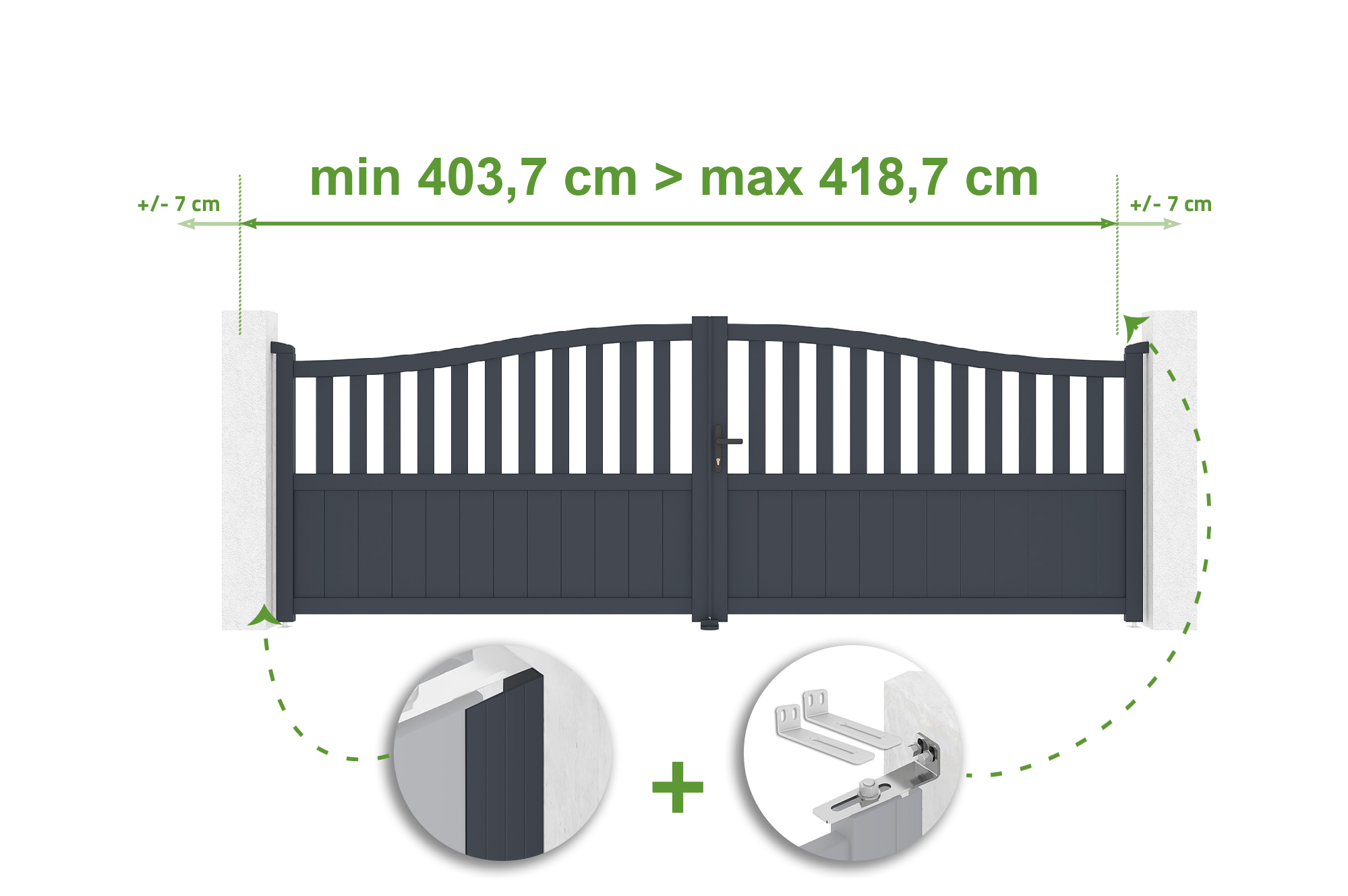 Adjustable swing gate width 4m MEIJE H.140cm gray aluminum 1