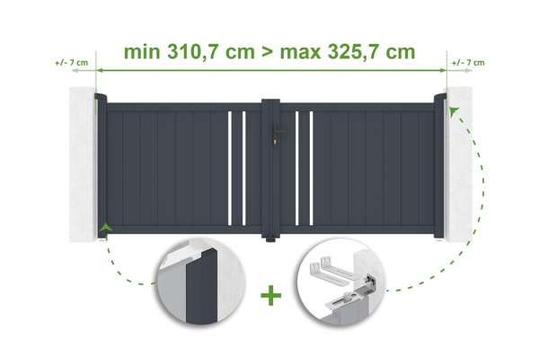 Brama skrzydłowa regulowana szerokość 3m GIONA H.120cm szara aluminiowa main image
