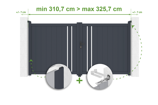 Portail battant ajustable en largeur 3m GIONA H.140cm alu gris main image