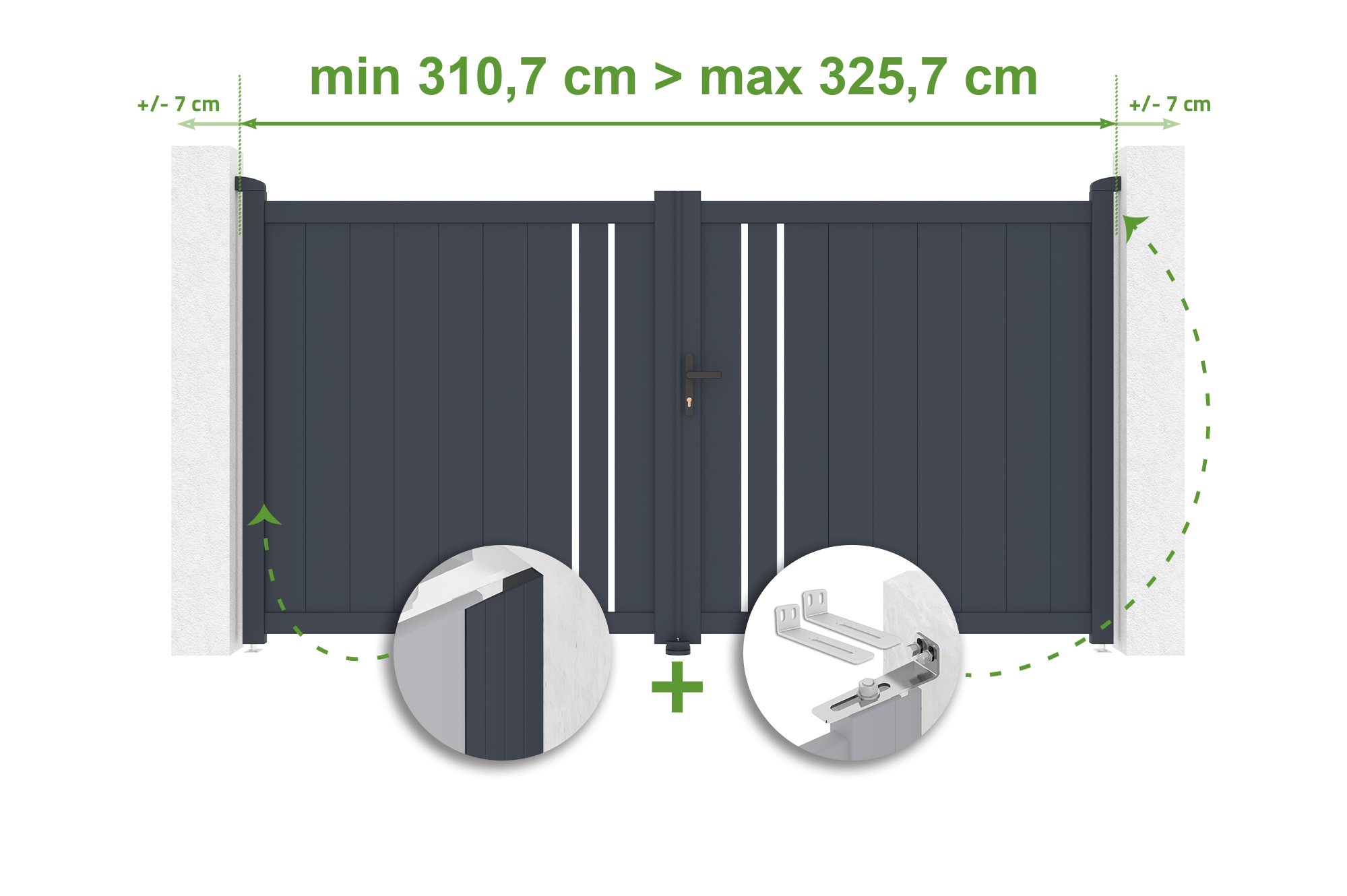 Portail battant ajustable en largeur 3m GIONA H.160cm alu gris 1