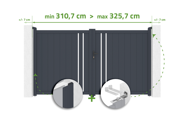 Adjustable swing gate width 3m GIONA H.180cm gray aluminum main image
