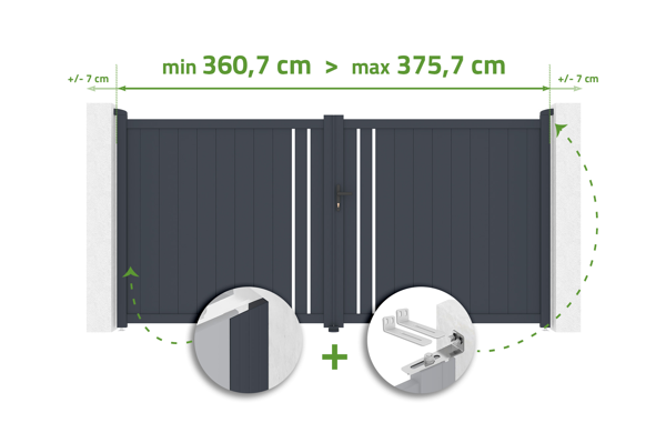 Verstelbare draaipoortbreedte 3,5 m GIONA H.180 cm grijs aluminium main image
