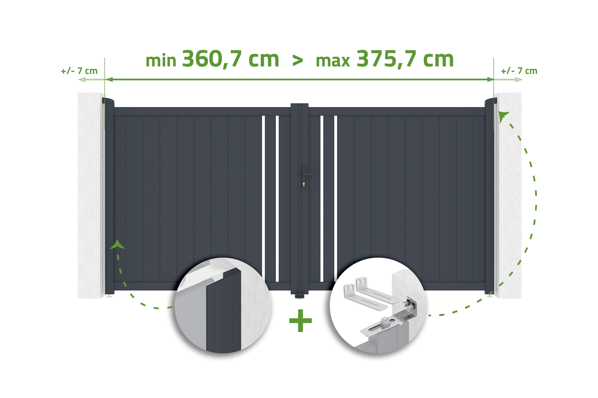 Brama skrzydłowa regulowana szerokość 3,5m GIONA H.180cm szara aluminiowa 1