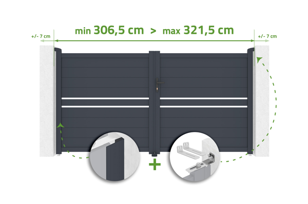 Adjustable swing gate in width 3m CIMONE H.160cm gray aluminum main image
