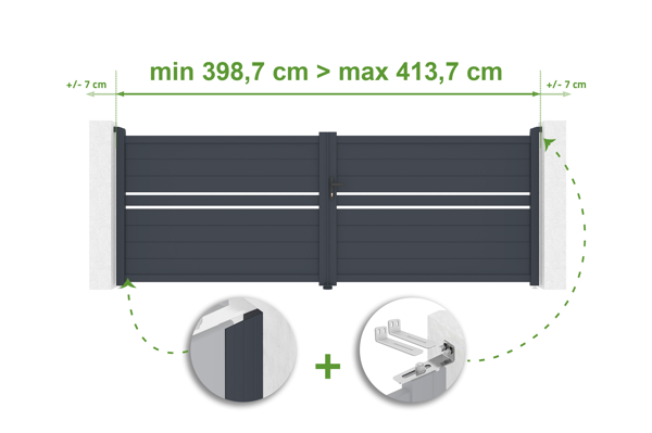 Verstelbare draaipoort in de breedte 4m CIMONE H.140cm grijs aluminium main image