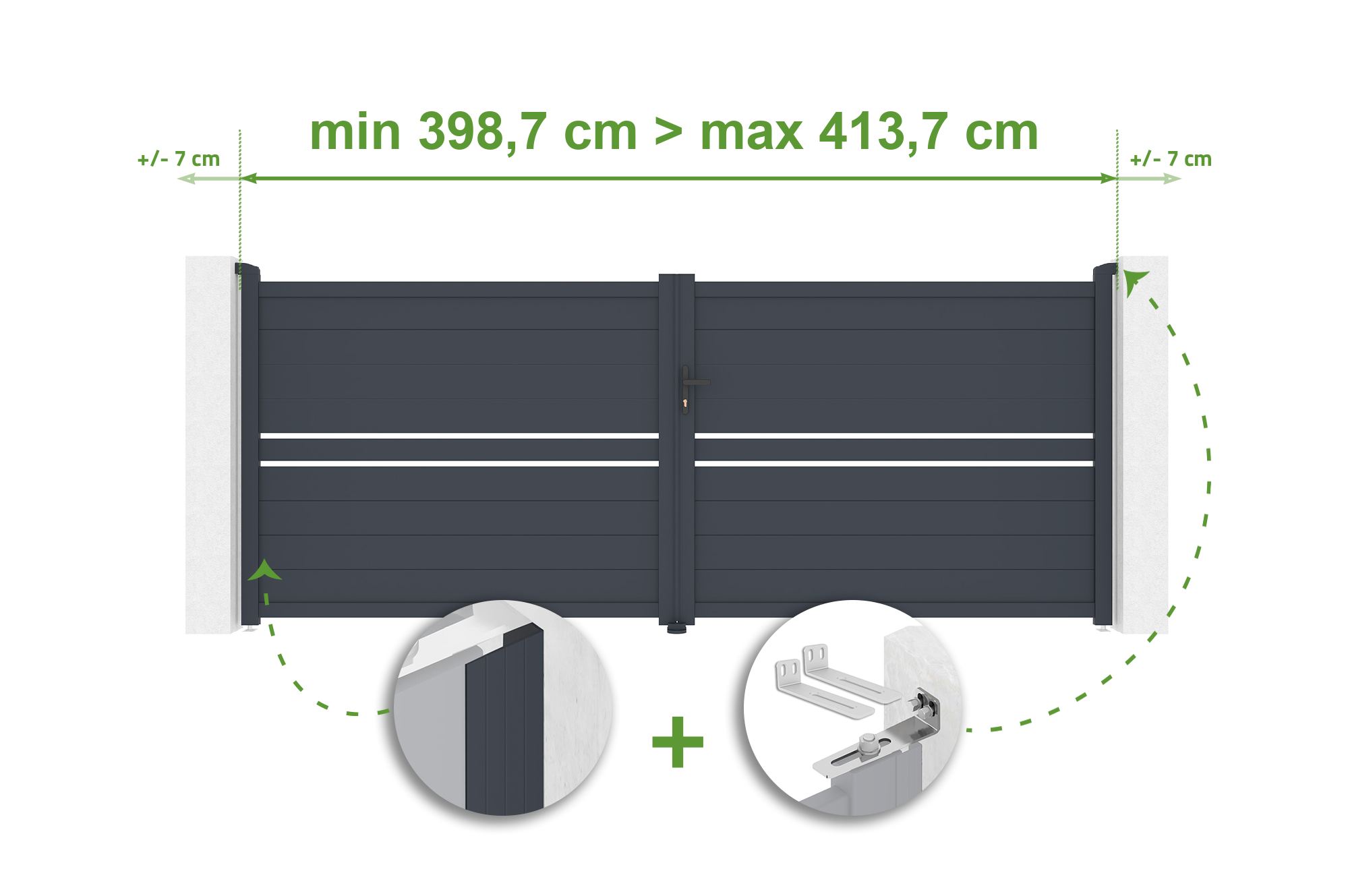 Adjustable swing gate in width 4m CIMONE H.160cm gray aluminum 1