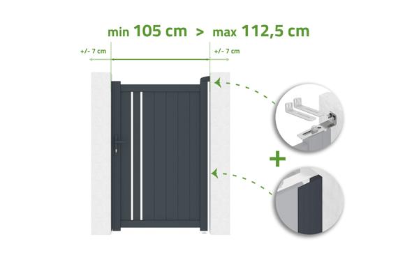 Gate adjustable in width 1m GIONA H.160cm gray aluminum main image