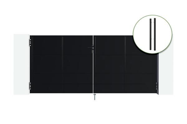 NALI 3m Stahl-Drehtor H.140cm mattschwarz + 2 Stahlpfosten main image