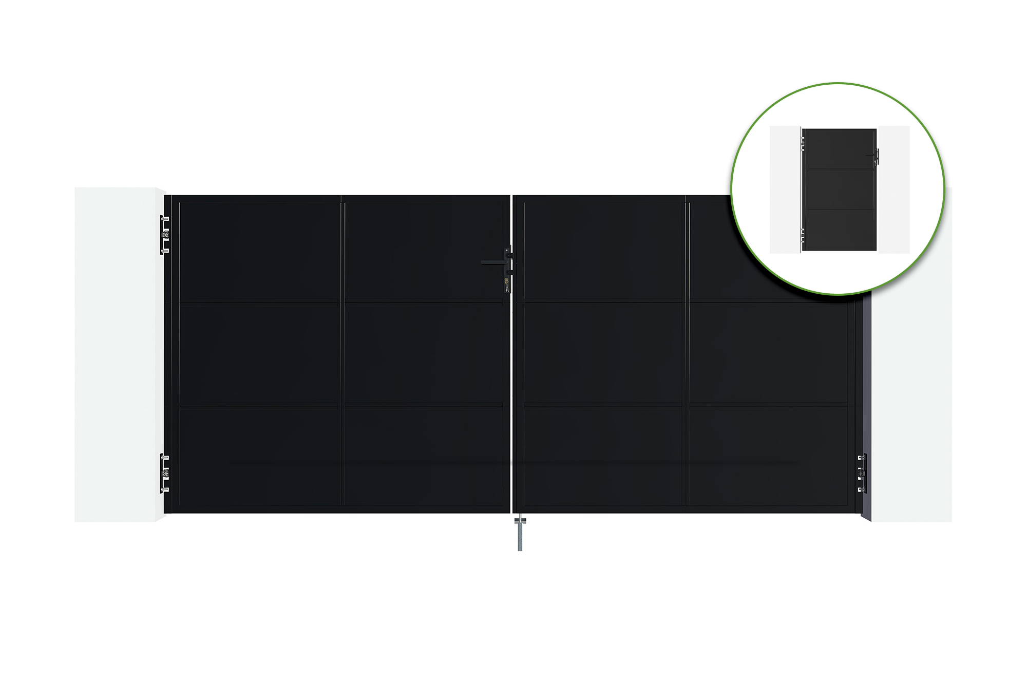 Ατσάλινη ανοιγόμενη πύλη NALI 3,5μ. Υ.160cm ματ μαύρο + Υ.160cm ματ μαύρο ανθρωποθυρίδα 1