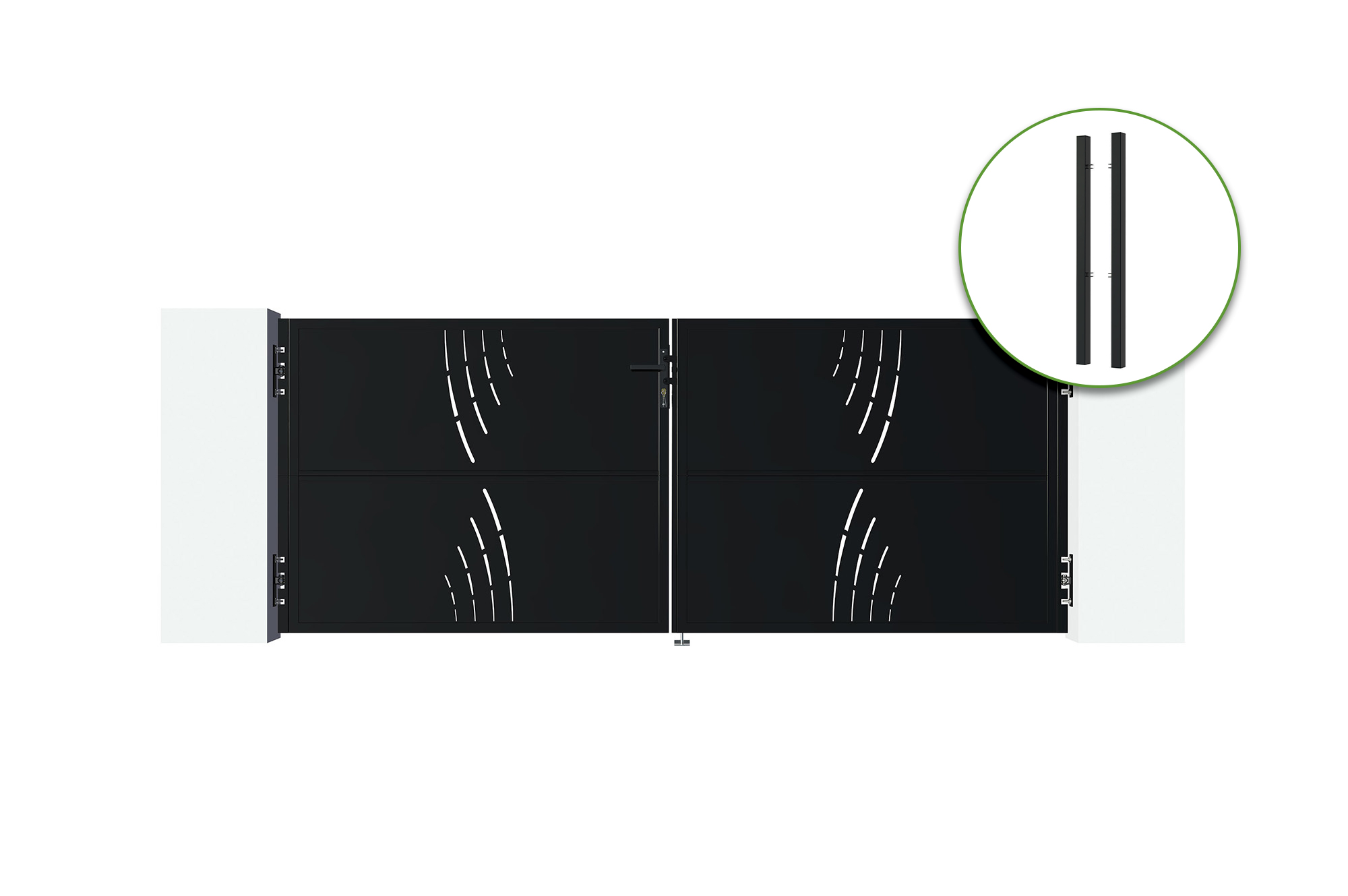 Portão giratório de aço 3m NALI VELETA H.120cm preto fosco + 2 postes de aço 1