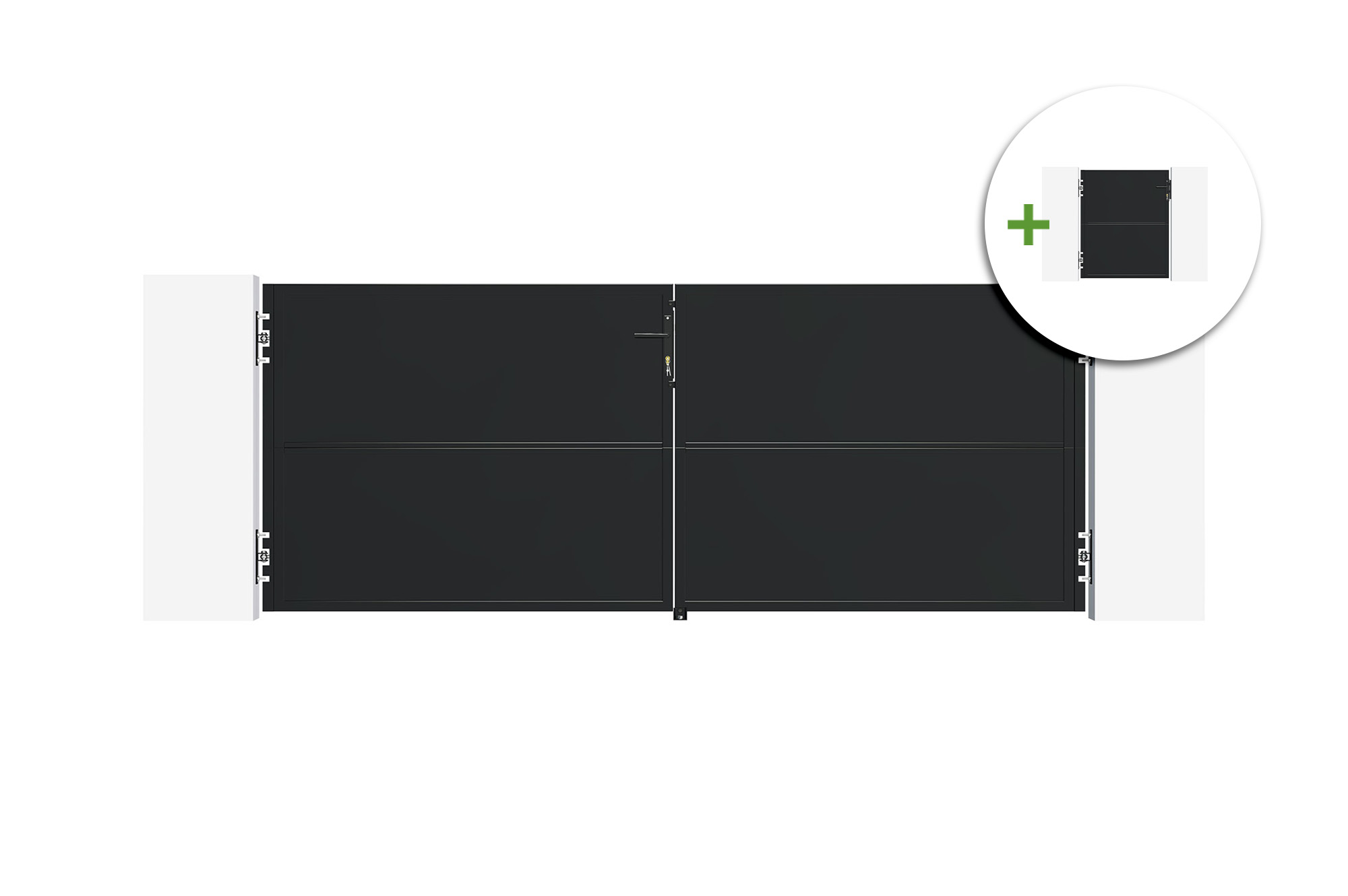 NALI 3m Steel Swing Gate, 120cm High, Black + 120cm High Pedestrian Gate 1