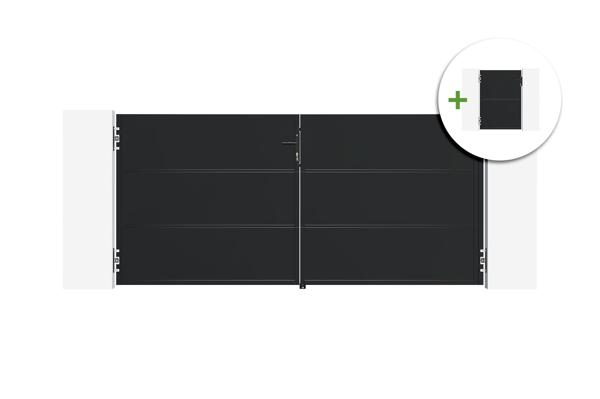 NALI 3 m Stahl-Schwingtor, 140 cm hoch, Schwarz + 140 cm hohes Fußgängertor main image