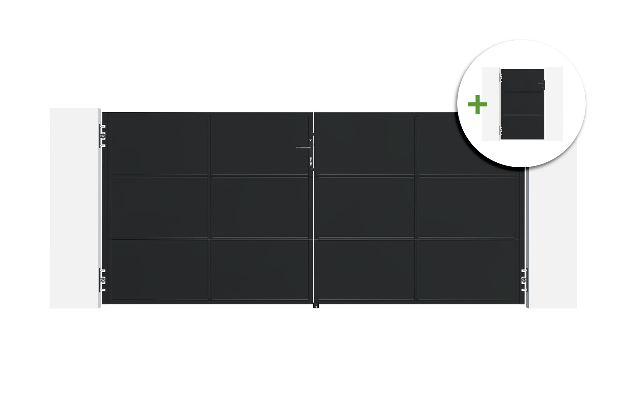 Portão de aço NALI de 3,5 m de altura, 160 cm de altura, preto + portão de pedestres de 16 main image