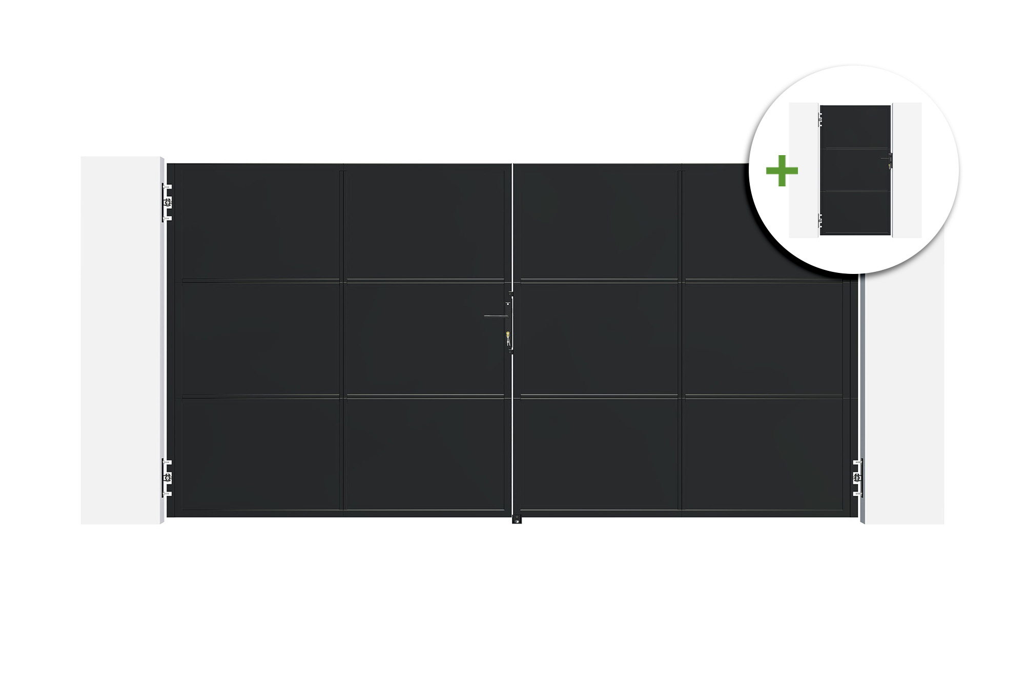 Portail battant acier 3,5m NALI H.180cm noir + Portillon H.180cm noir main image