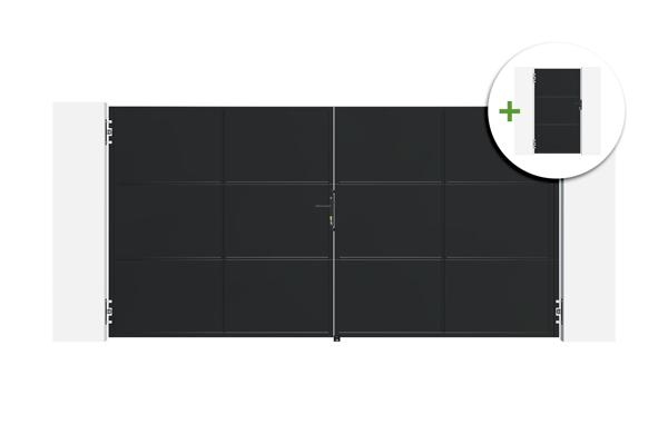 NALI Stahl-Schwingtor, 3,5 m breit, 180 cm hoch, schwarz + Fußgängertor, 180 cm hoch, schw main image