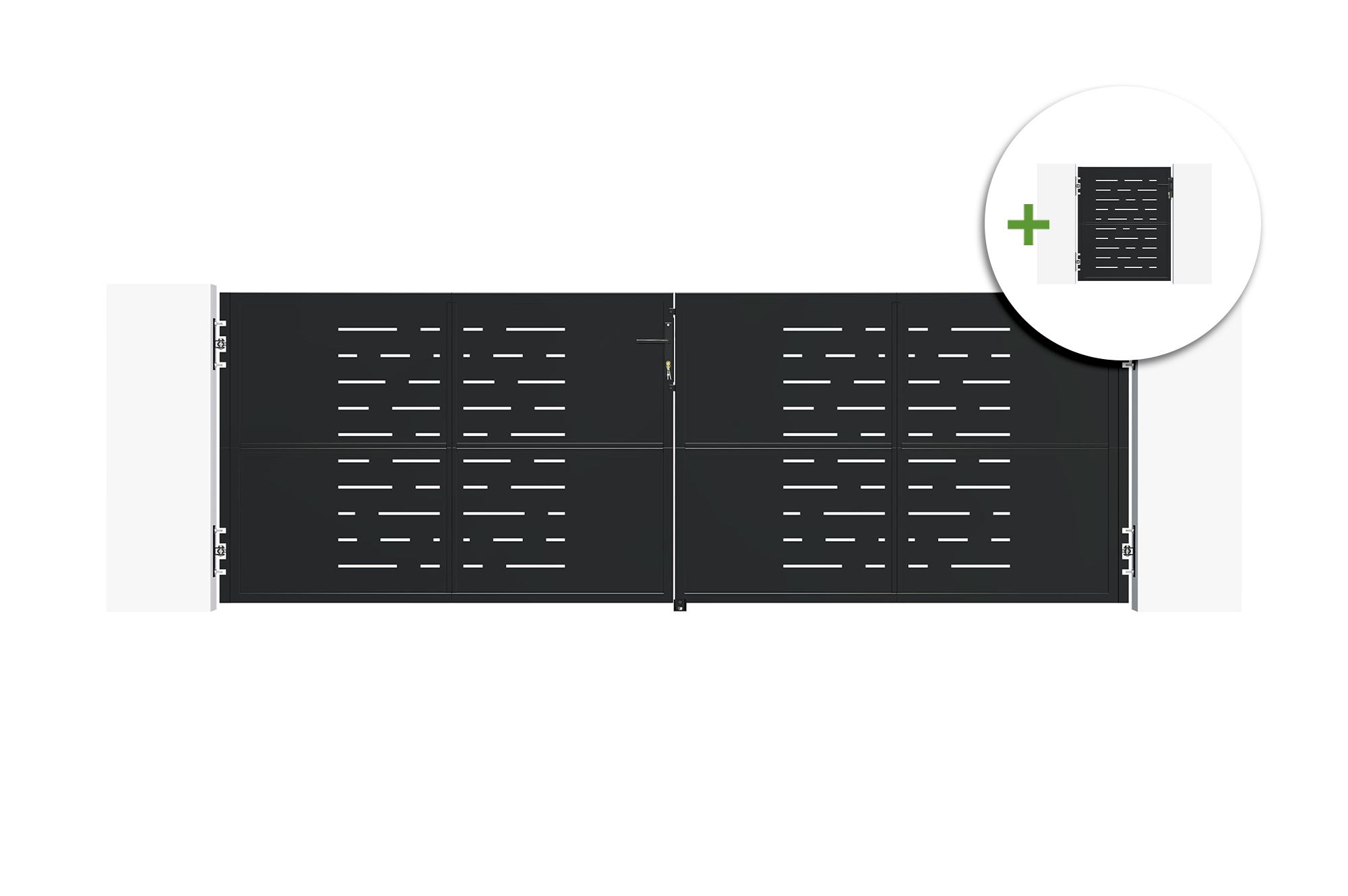 3,5 m Stahl-Schwingtor NALI ARLBERG H.120 cm schwarz + 120 cm schwarzes Fußgängertor main image