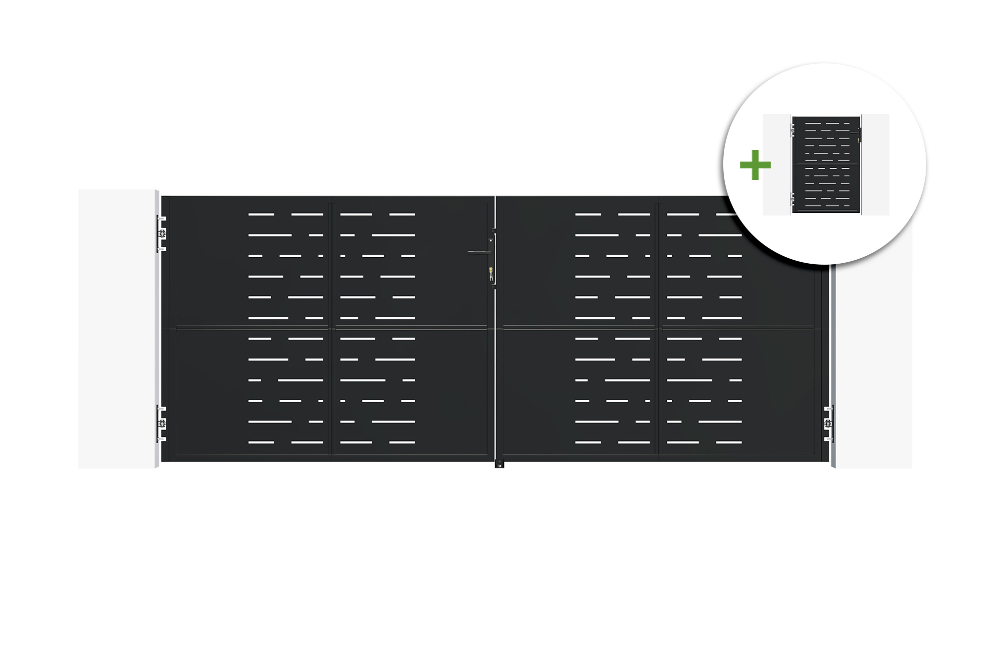 3,5 m-es acél lengőkapu NALI ARLBERG Ma. 140 cm fekete + 140 cm-es fekete gyalogoskapu 1