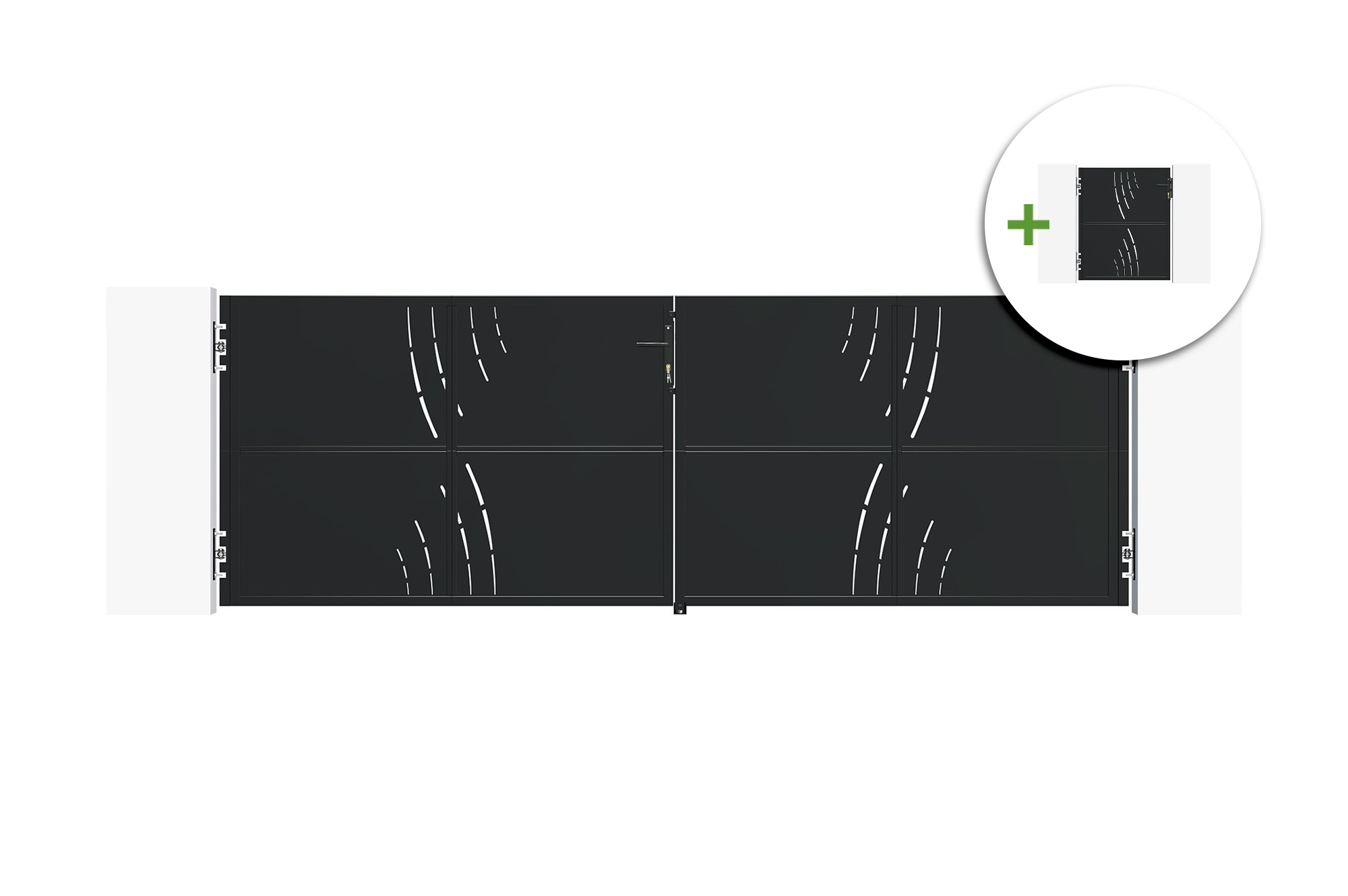 3,5 m tērauda veramie vārti NALI VELETA A.120 cm melni + 120 cm melni gājēju vārti main image