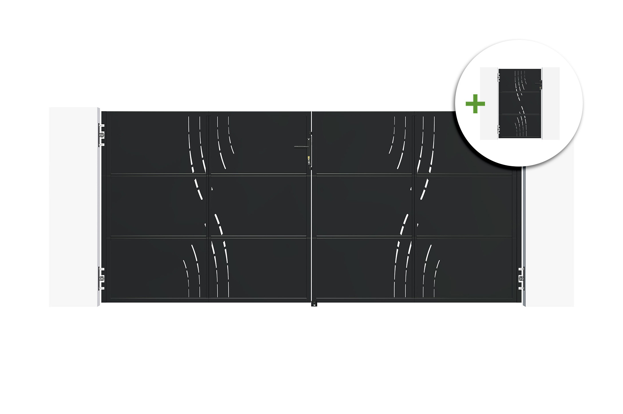 3,5 m NALI VELETA plieniniai varstomi vartai, 160 cm aukščio, juodi + 160 cm aukščio pėsči main image