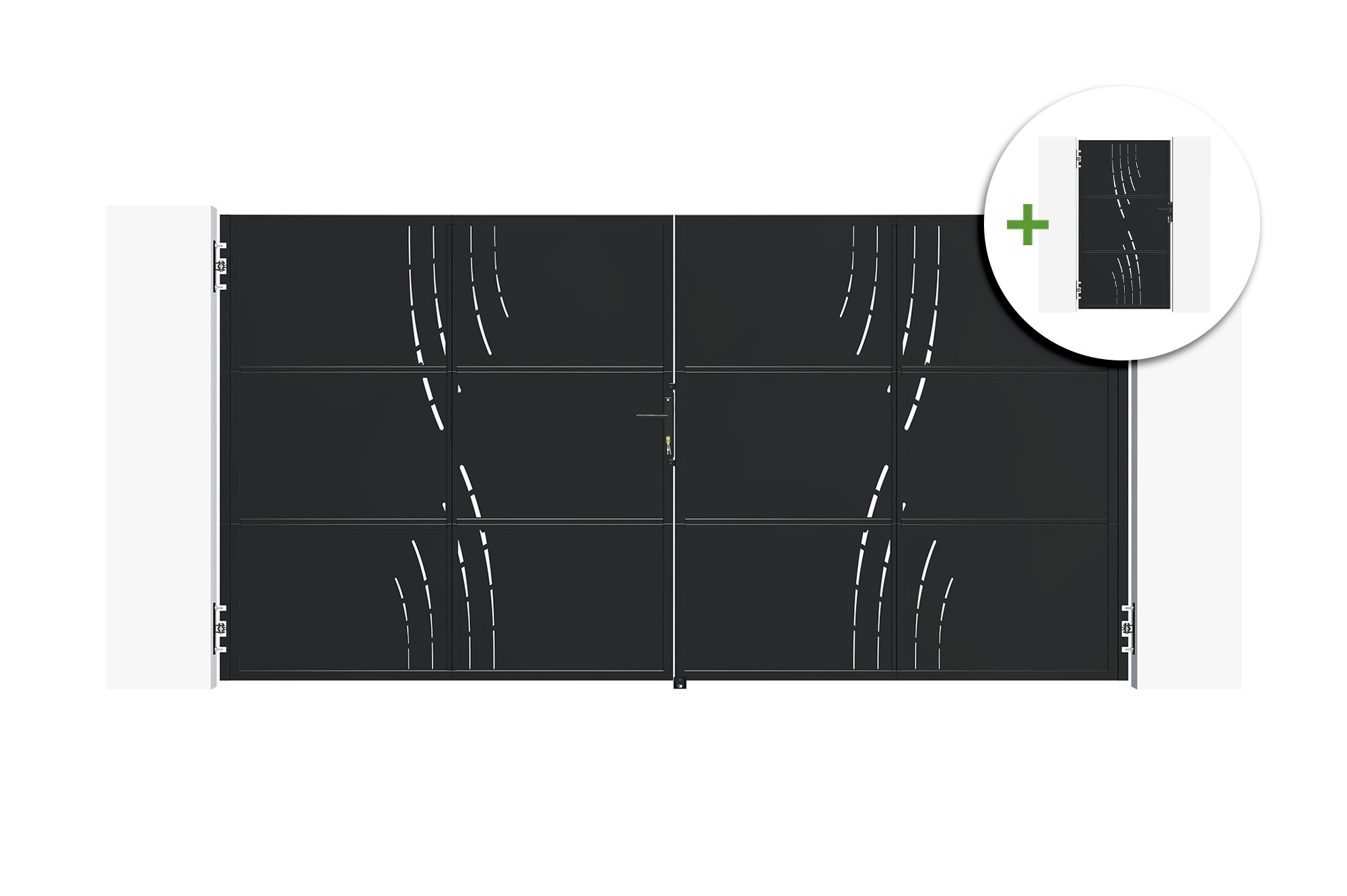 3.5m steel swing gate NALI VELETA H.180cm black + 180cm black pedestrian gate main image