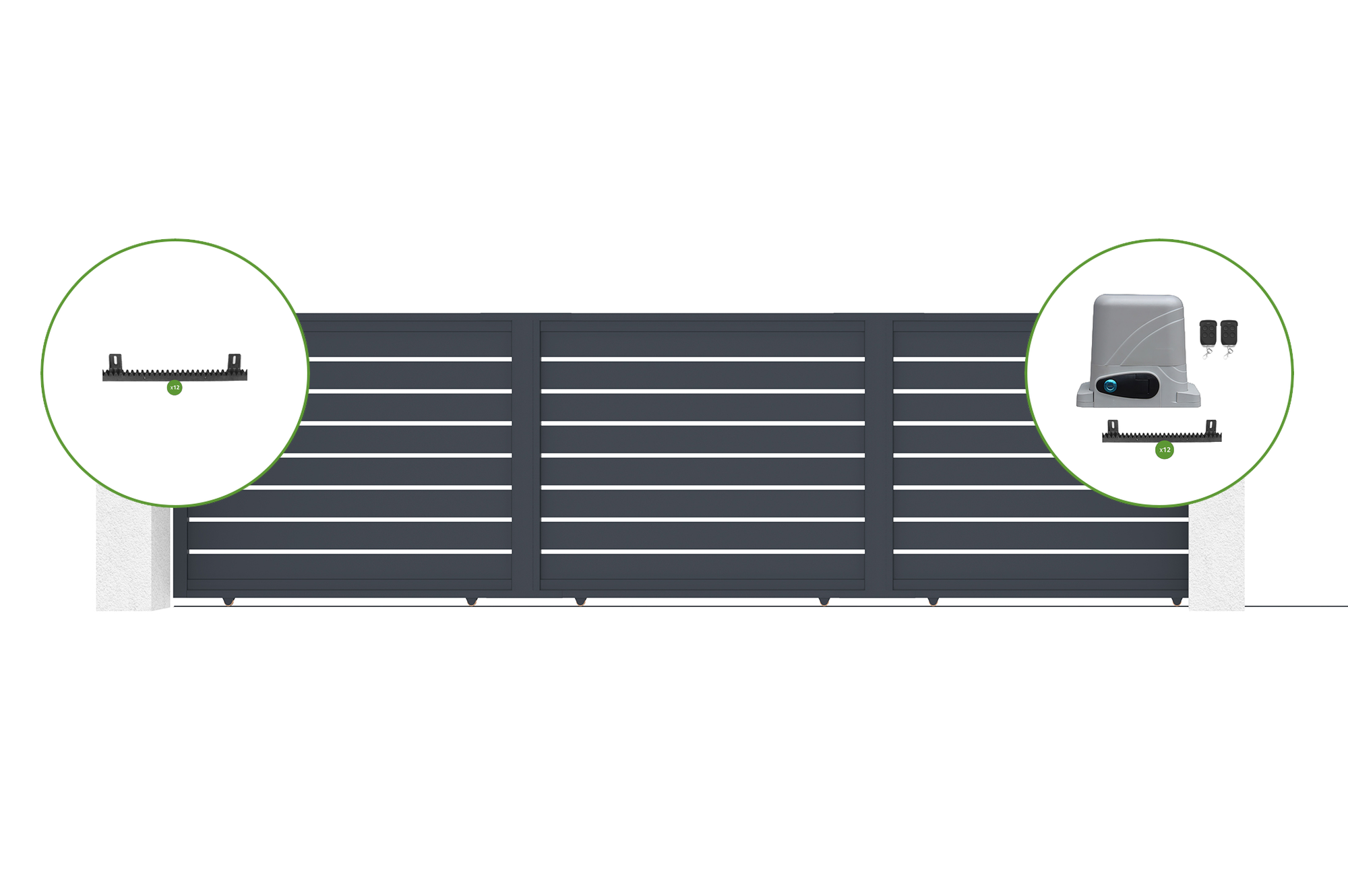Portail coulissant 6m vogel H.160cm aluminium gris + motorisation ranger C300 1