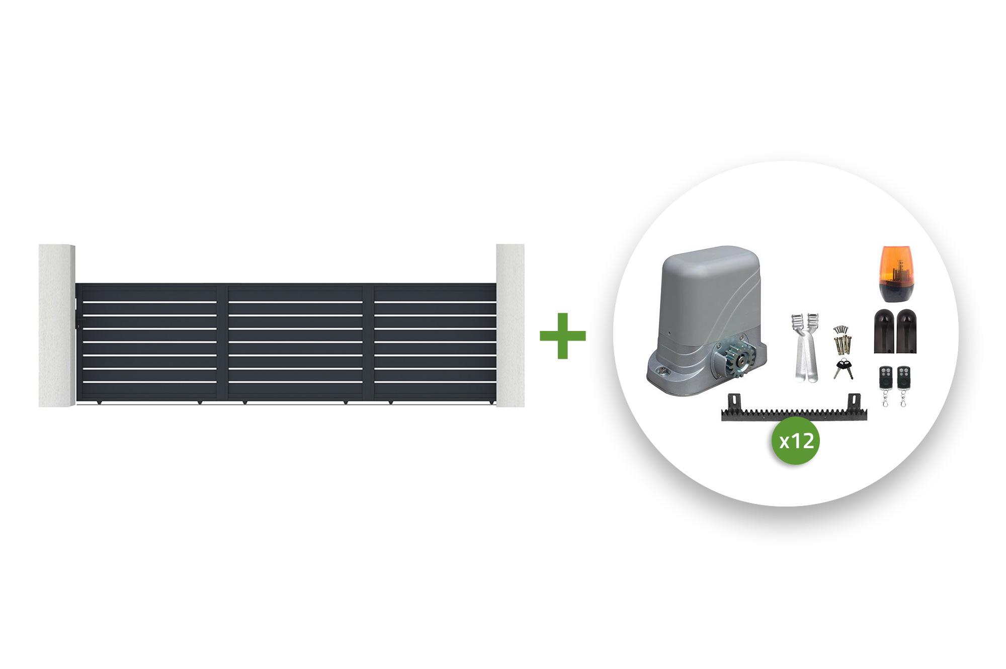 Portail coulissant 6m vogel H.160cm aluminium gris + motorisation tanker C600 1