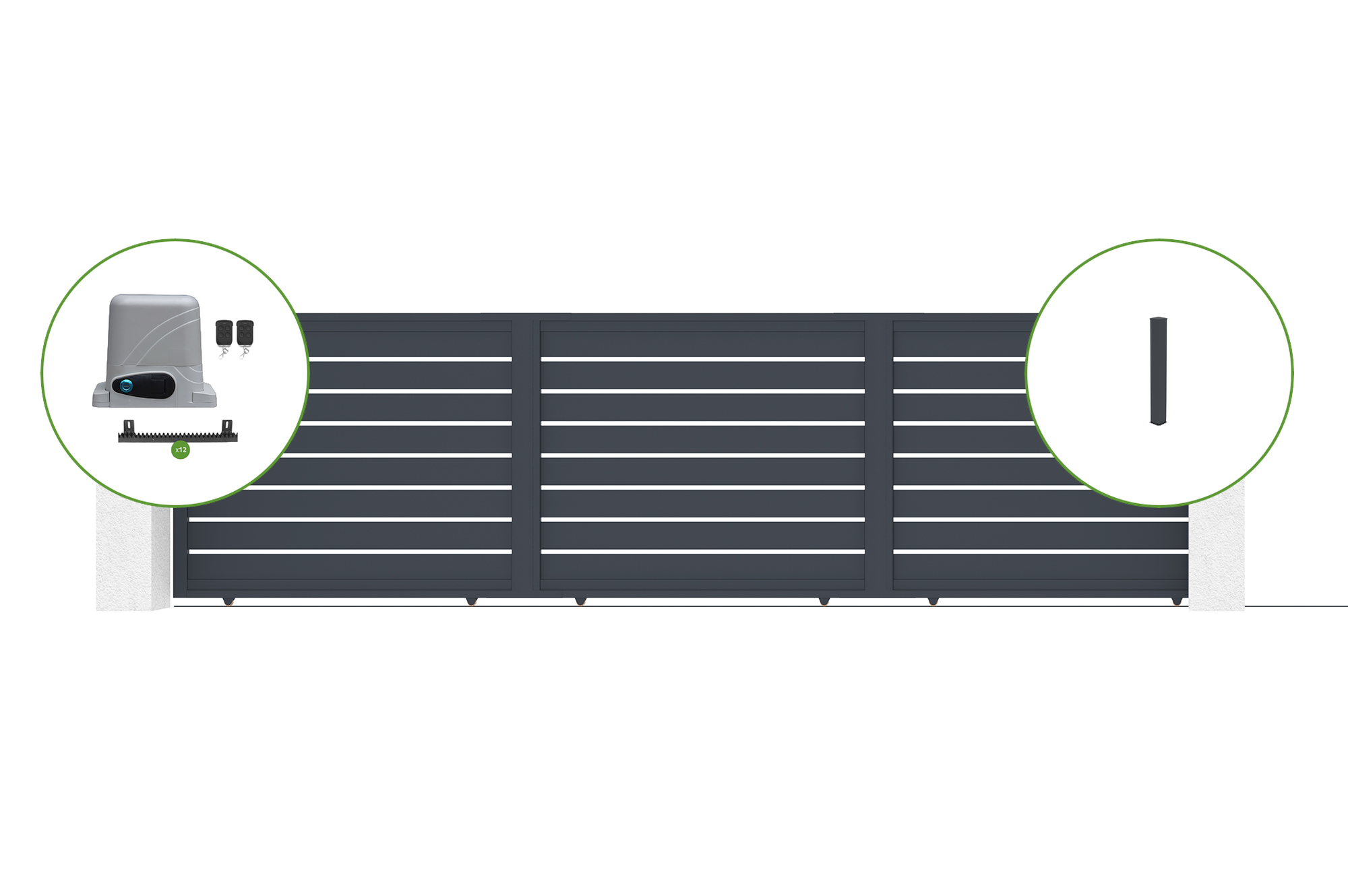 Portail coulissant 6m vogel H.160cm + 2 poteaux + motorisation ranger C300 1