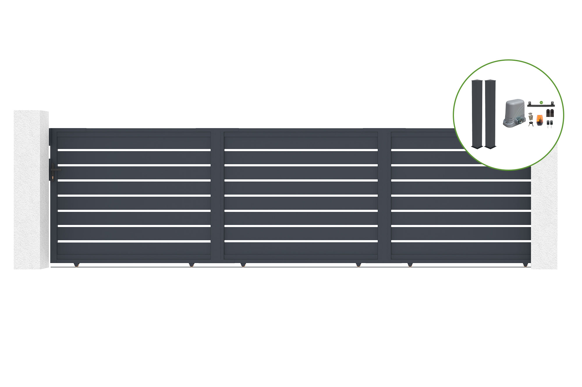 Portail coulissant 6m vogel H.160cm + 2 poteaux + motorisation tanker C600 1