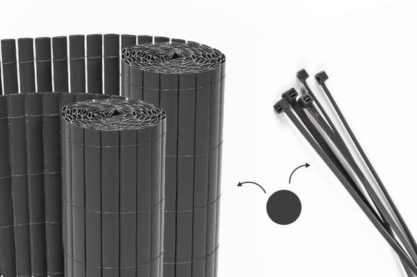 VISO divpusējs PVC niedru siets, 10 m garš x 1,8 m augsts, antracīta pelēks, ar stiprinājumiem main image