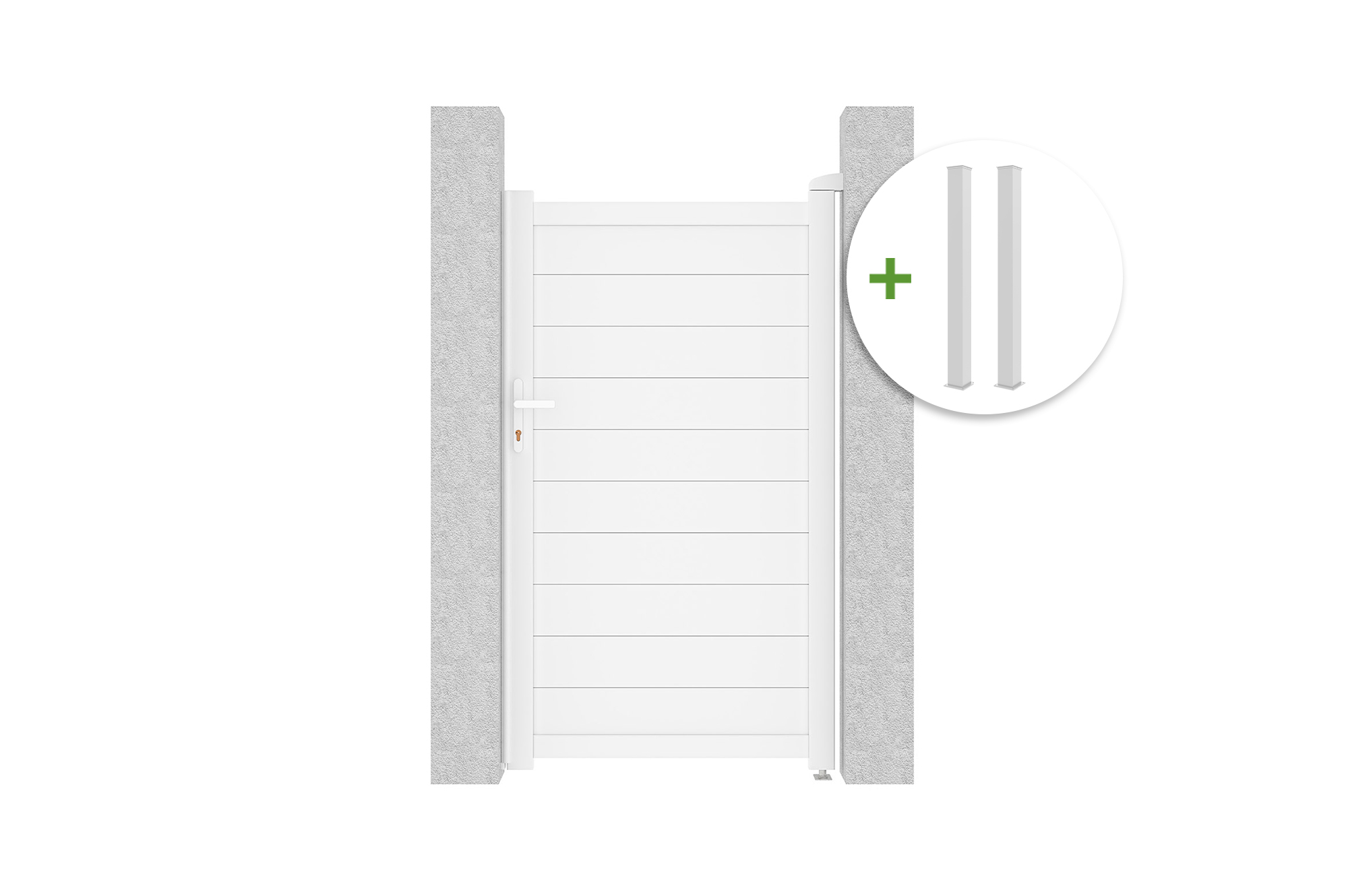 Poartă EIGER 1m, 180cm înălțime + 2 stâlpi, 190cm înălțime, aluminiu alb