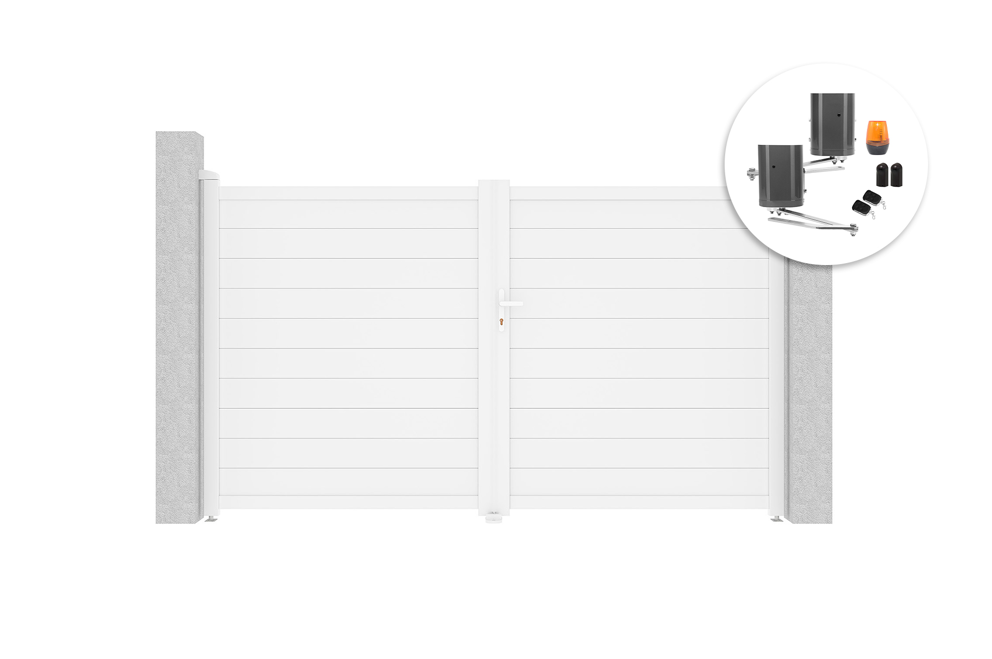 EIGER 3m korkeus 180cm valkoinen saranaportti + BUNKER B500 moottori