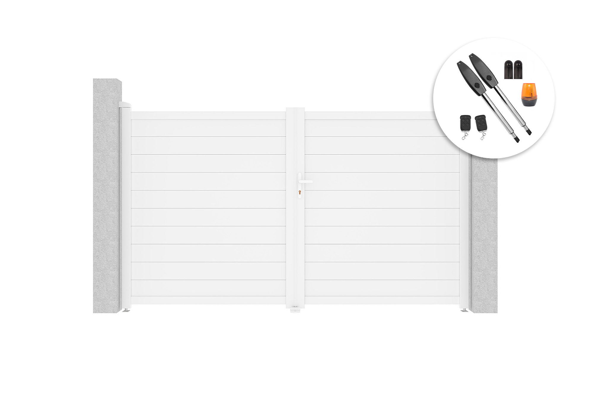 EIGER 3m korkeus 180cm valkoinen saranaportti + TANKER B250 moottori