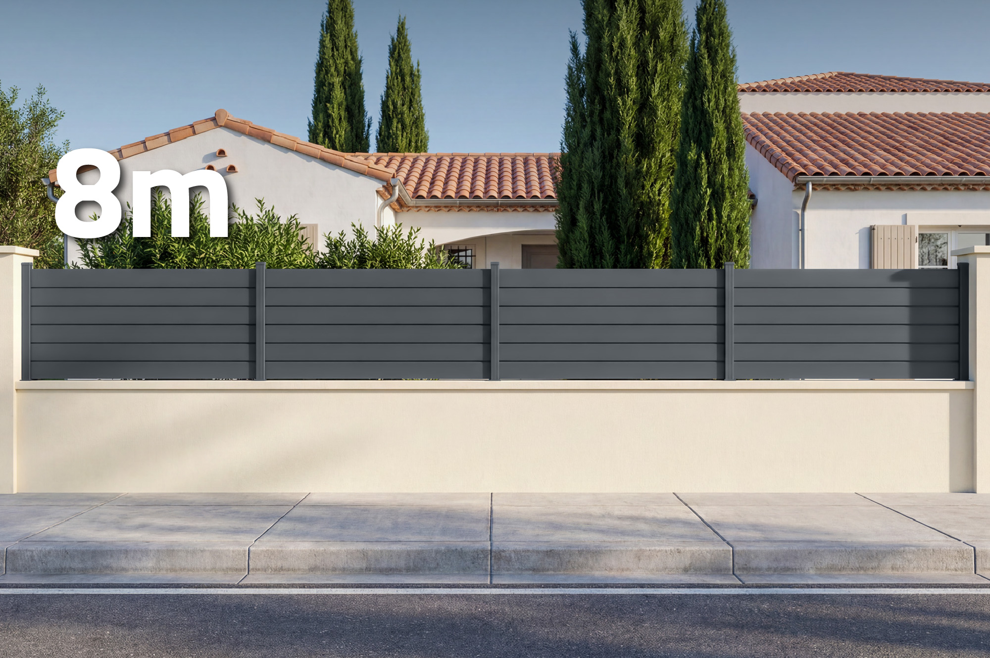 Panou de gard VANO de 8 m, înălțime 90 cm, aluminiu gri