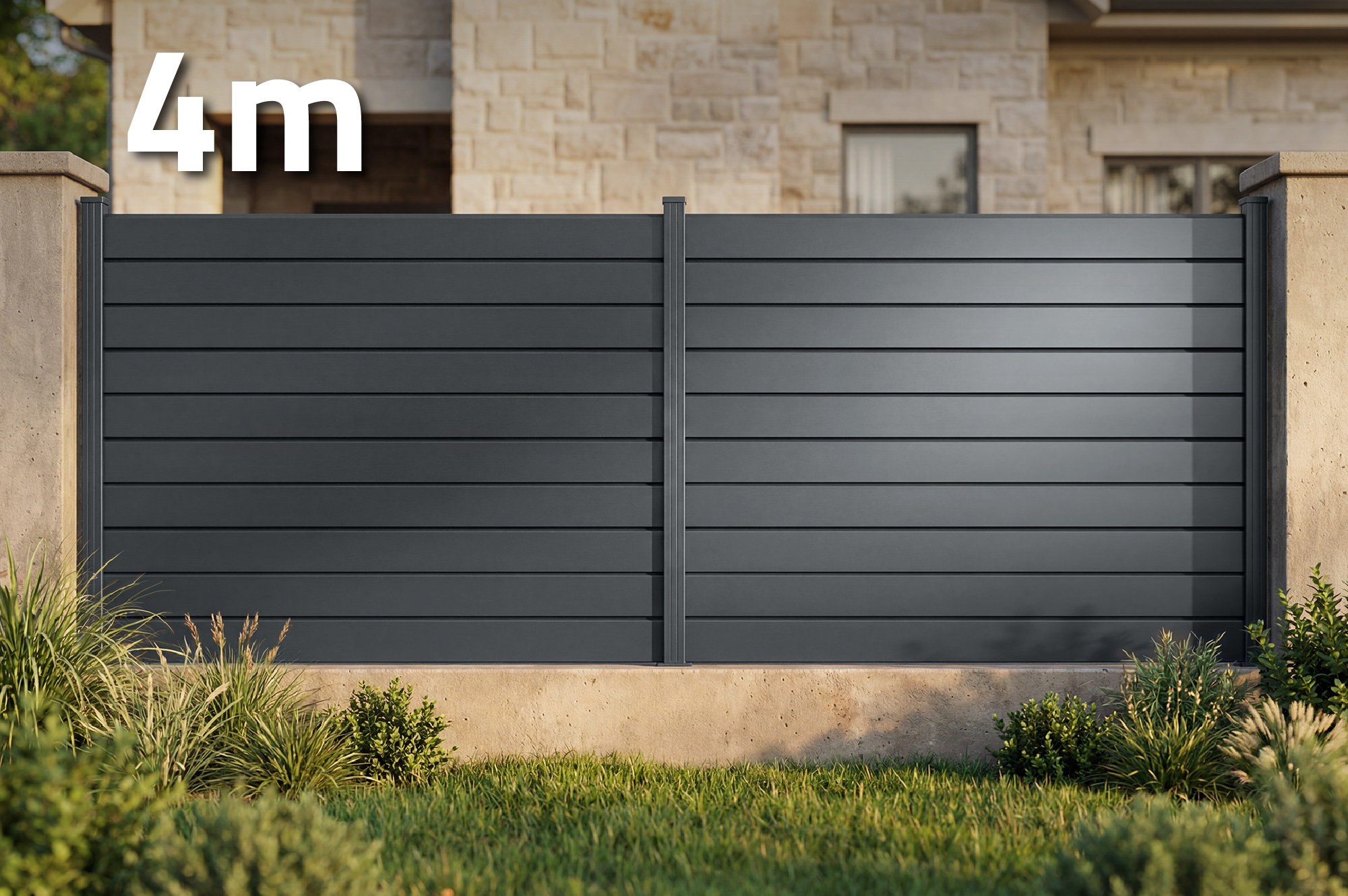 4 m langes VANO-Zaunelement, 150 cm hoch, graues Aluminium